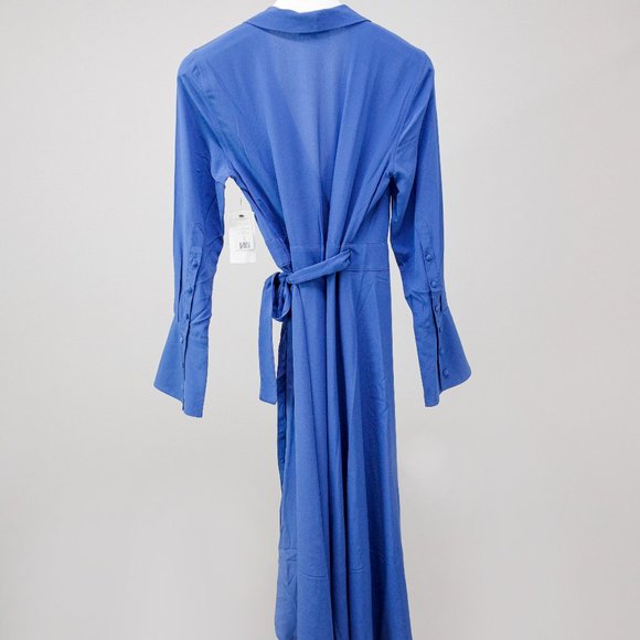 SOLD Equipment Blue Silk Wrap Dress - Picture 3 of 11